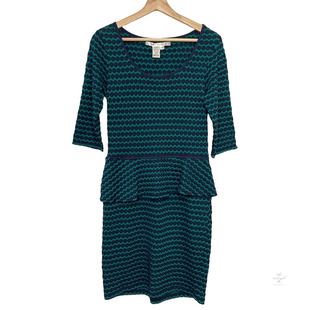 Max Studio Polkadot Lightweight Knit Peplum Pencil Skirt Dress